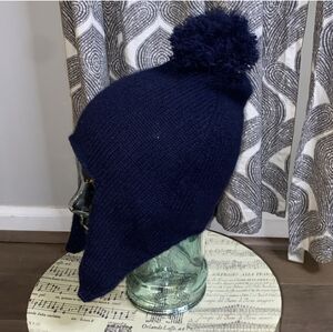 100% Mongolian Cashmere By Gobi Mongolian Cashmere Cozy Navy Knit Earflap Beanie